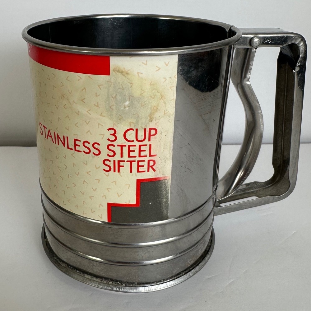 VTG Aluminum Housewares 3‎ Cup Stainless Steel Sifter Triple Screen Flour Sifter